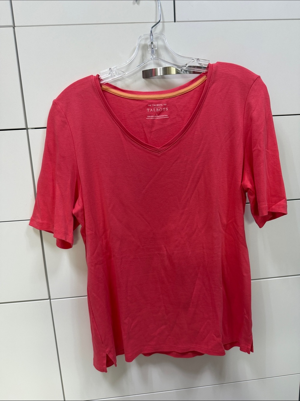 Talbots V-Neck Short Sleeve Tee in Coral